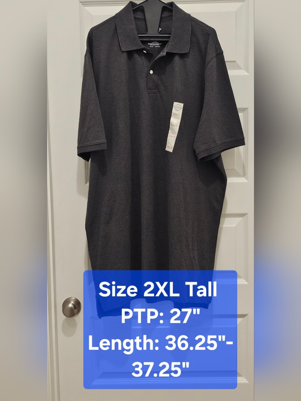 NWT St. John's Bay Men's Big & Tall Polo Shirt 2XL Tall Charcoal Gray